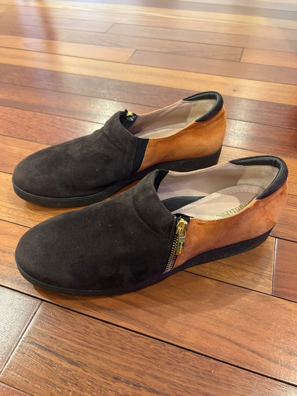 BeautiFeel Two-Tone Suede Slip-On Loafers in Dark Brown and Tan sz 39 or US 8.5